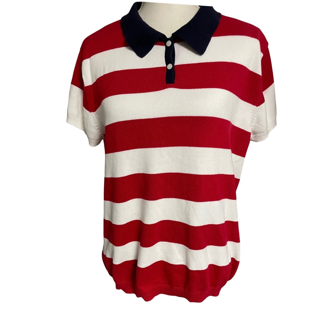 Vintage 90s Tommy Hilfiger Nautical Striped Polo Rugby Shirt Women's XL